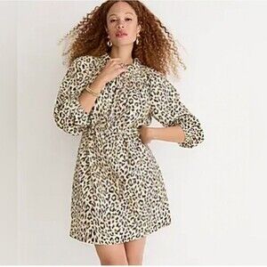 NWT J CREW Ruffle neck Puff Sleeve Leopard Print Dress Size XL